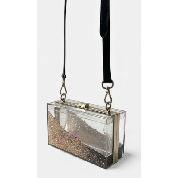 Skinnydip Handbags - Skinnydip Silver Glitter Liquid Clear Box Purse Shoulder Bag Star Hearts Pink